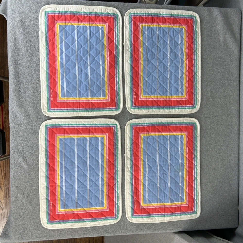 Bob Van Allen 9 Piece Tablecloth Placemats Napkins Set Colorful Stripe Vintage